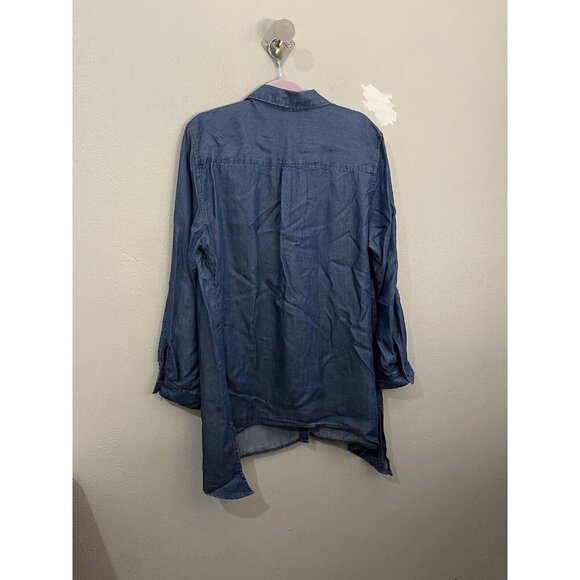 Zac & Rachel Womens Tunic Blouse Chambray Asymmetrical Button Up Lyocell size 2X - Picture 7 of 12